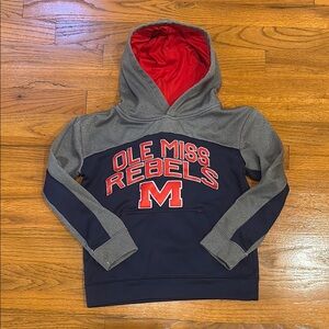 Gray and Red Collegiate Style Hoodie with Varsity Lettering